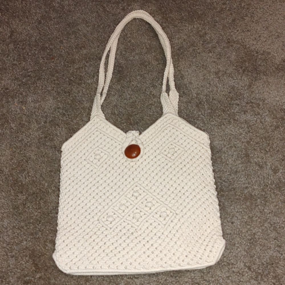 Light cream color crochet shoulder bag purse handbag